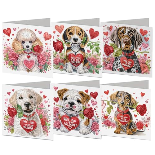 Junerain 6pcs DIY Kartenset zum Valentinstag mit Diamantkunstmalerei 5D Liebesherz Grußkarten mit Umschlägen handgemachte Bastelmaterialien for den Valentinstag und Partygeschenke von Junerain