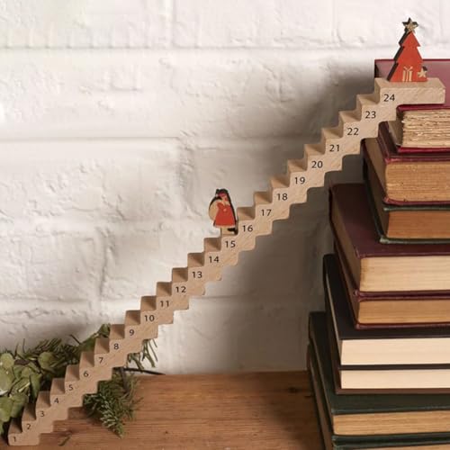 Junerain Christmas Advents Kalender Santa Climbing Stairs 2024 Weihnachts Countdown Kalender 24 Tage Holz Santa's Staircase Countdown Kalender Santa Climbing Stairs Weihnachts Tisch dekor von Junerain