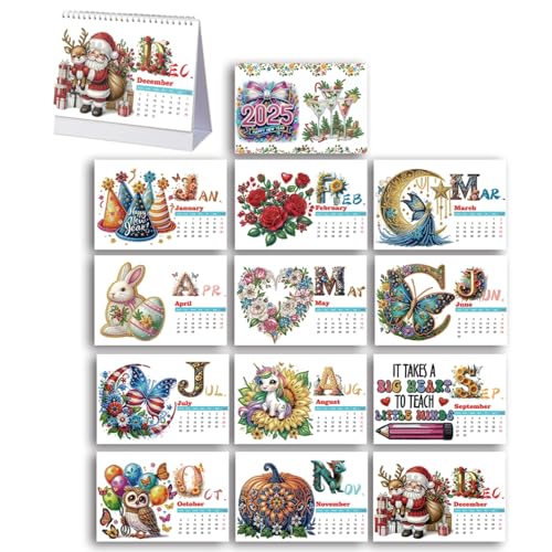 Junerain DIY Diamond Art Painting Tischkalender Ornament 2025 Weihnachts Diamant Painting DIY Kalender 2025 von Januar 2025 bis Dezember 2025 Tischkalender Weihnachtsdekor for Homeoffice von Junerain