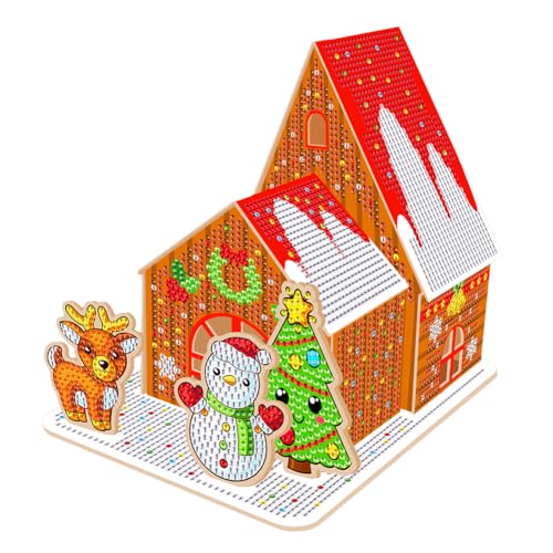 Junerain DIY Weihnachtshaus Diamond Art Painting Set für Erwachsene Kinder, 5D Weihnachtshaus Holztisch Ornamente Diamant Painting Kunsthandwerk Geschenke für Weihnachten Zuhause Büro Dekor von Junerain