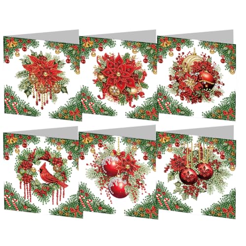 Junerain Diamond Art Painting Weihnachtskarten mit Umschlägen, Handgefertigte Diamant Painting Grußkarten für Weihnachten,Glitzer Weihnachtskarten DIY Diamant Kunst Malerei für Kinder von Junerain