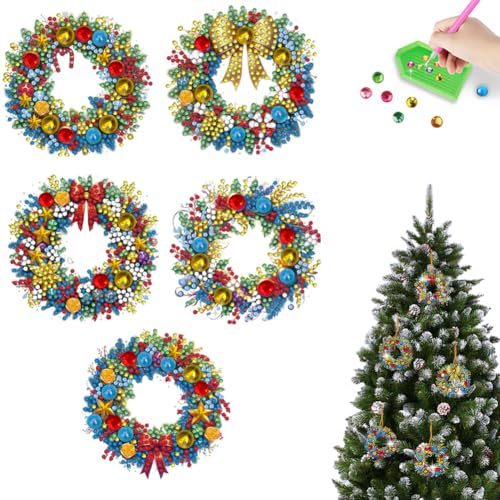 Junerain Diamond Art Painting weihnachtlicher hängender Anhänger, DIY Weihnachtsbaumschmuck Diamant Painting für Kinder, Weihnachts Geschenkpapier Anhänger Weihnachtsbaum hängende Ornamente von Junerain