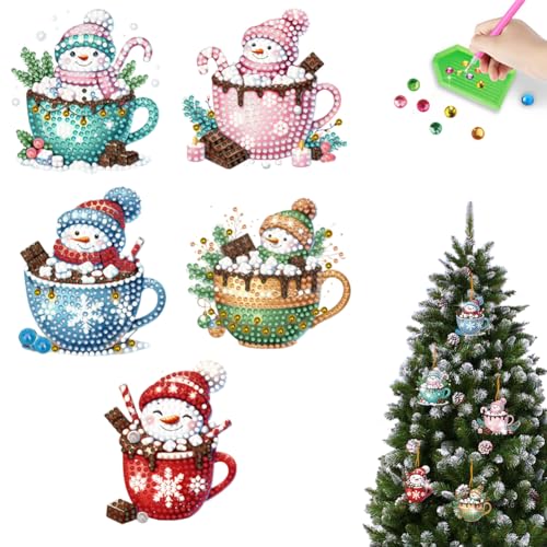 Junerain Diamond Art Painting weihnachtlicher hängender Anhänger, DIY Weihnachtsbaumschmuck Diamant Painting für Kinder, Weihnachts Geschenkpapier Anhänger Weihnachtsbaum hängende Ornamente von Junerain