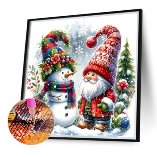 Junerain Gnome Santa Diamant-Kunst-Malerei-Set, Weihnachts-Diamant-Kunst für Erwachsene und Kinder, Vollbohr-Kristall-Kunst-Set, DIY 5D-Weihnachts-Diamant-Malerei-Set von Junerain