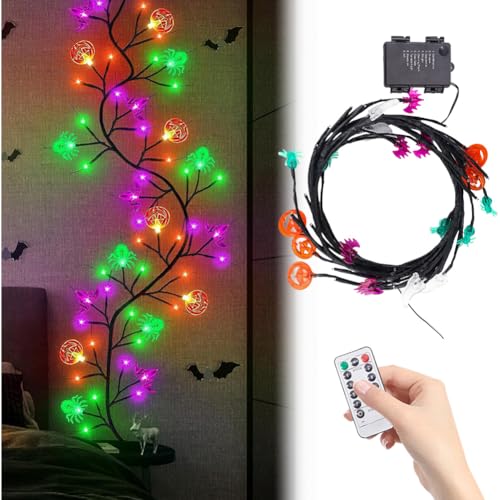 Junerain Halloween Girlande 6Ft 54 LEDs Halloween Dekoration Lichterkette lila Halloween Fledermaus Licht, Halloween Weidenrankenzweige Licht für Wanddekoration im Innen und Außenbereich von Junerain