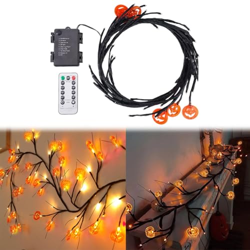 Junerain Halloween Girlande 6Ft 54 LEDs Halloween Dekoration Lichterkette lila Halloween Fledermaus Licht, Halloween Weidenrankenzweige Licht für Wanddekoration im Innen und Außenbereich von Junerain