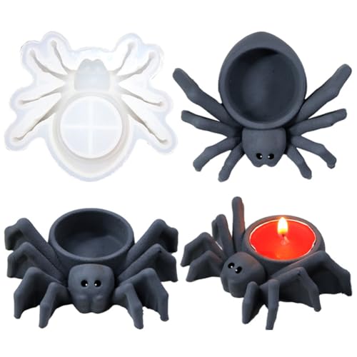 Junerain Halloween-Kerzenständer, Silikonform, Spinnengeist, Kerzenhalter, Harzformen, Halloween-Bastelarbeiten, DIY 3D-Spuk-Silikonformen-Set, Horror-Harz-Basteldekoration für Halloween von Junerain