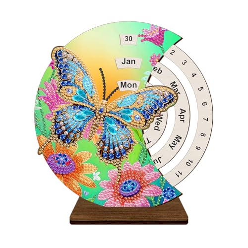 Junerain Schmetterlingszwerg Diamond Art Painting Drehkalender manueller Strass Kalender auf Rädern 5D DIY Diamant Painting Tischdekoration for Inneneinrichtung von Junerain