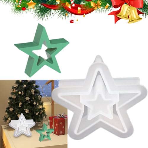 Junerain Stern Form Silikonform Weihnachts Stern Silikonharzformen, Stern Desktop Ornament Silikonform Weihnachten Kerzenform Hohle Sterne förmige Gießformen DIY Weihnachten Handwerk von Junerain