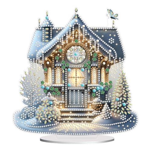 Junerain Weihnachtsschmuck DIY Diamond Art Painting Set, 5D Weihnachtshaus/Schneemann Tisch dekor für das Heimbüro, handgefertigte Diamant Painting Geschenke für Weihnachts kinder von Junerain