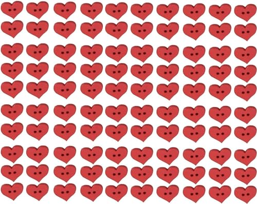 100 Stück rote Herzknöpfe mit 2 Löchern, rote Herzknöpfe, Holzknöpfe, Kleidung, DIY-Nähzubehör, Dekoration, schöne und modische Nähknöpfe, Nähutensilien und Zubehör, Nähknöpfe von Junfamilee