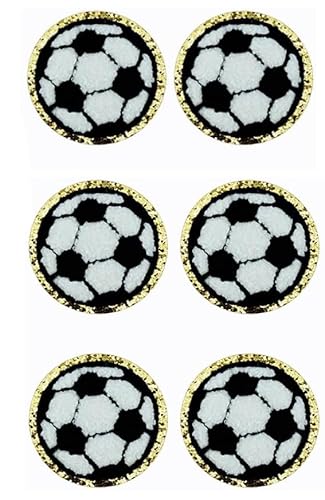 6 Stück Fußball-Aufnäher, Chenille-Flicken, goldene Kanten, Fußball-Applikation für DIY, dekoratives Reparaturtuch, bestickte Applikationen von Junfamilee