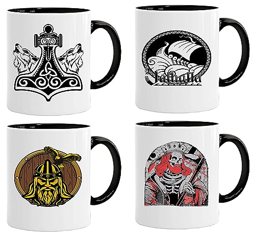 Nordisches Wikinger Tasse | Becher Geschenk Geschenkidee für alte Männer Papa Opa Kaffeetasse Wikinger-Motiv Totenkopf bierkrug thors hammer (VIKING010) von Jungle Mug