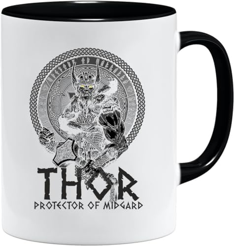 Nordisches Wikinger Tasse | Becher Geschenk Geschenkidee für alte Männer Papa Opa Kaffeetasse Wikinger-Motiv Totenkopf bierkrug thors hammer (VIKING018) von Jungle Mug