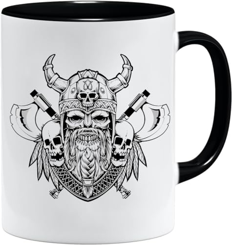 Nordisches Wikinger Tasse | Becher Geschenk Geschenkidee für alte Männer Papa Opa Kaffeetasse Wikinger-Motiv Totenkopf bierkrug thors hammer (VIKING029) von Jungle Mug