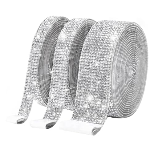 Junguluy 3 Rollen selbstklebendes Kristall-Strass-Diamantband – Bling Diamant-Aufkleber, Wickelrolle, DIY mit 2 mm Strasssteinen, einfache Installation von Junguluy