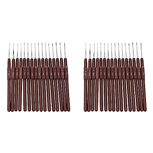 Junguluy Häkelnadel-Set mit ABS-Griff, Stricknadeln, Häkelnadeln und Knöchel, 0,5 mm - 2,5 mm, 16 Größen, 32 Stück von Junguluy