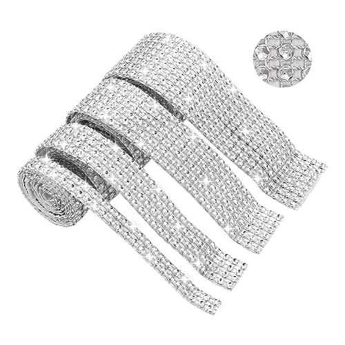 Junguluy Strassband, 4 Rollen selbstklebende Strass-Streifen, Diamant-Glitzer-Strass-Klebeband für Handwerk, Kunst, Auto, einfache Installation von Junguluy