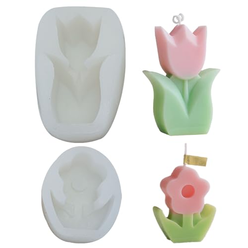 Junhui 2 Stück Blume Silikonformen Kerzen, 3D Tulpen Kerzengießformen, DIY Blume Silikonform Kerzen-Gießen Formen für Duftkerze Valentinstag Dekorative Ornamente von Junhui