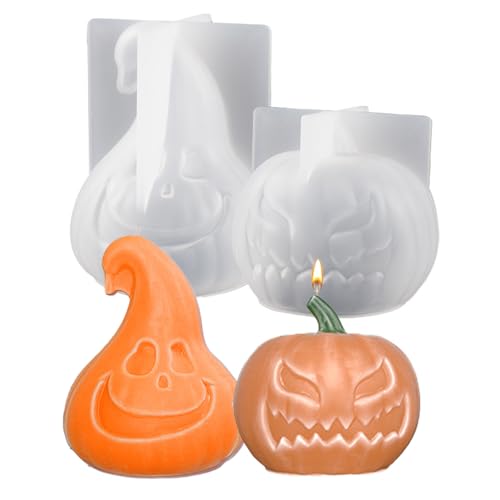 Junhui 2 Stück Kürbis Silikonformen Kerzen, Halloween Silikonform Set, Halloween DIY Kürbis Fondant Form Kerzenformen für Duftkerze, Handgefertigte Seife, Handwerk von Junhui