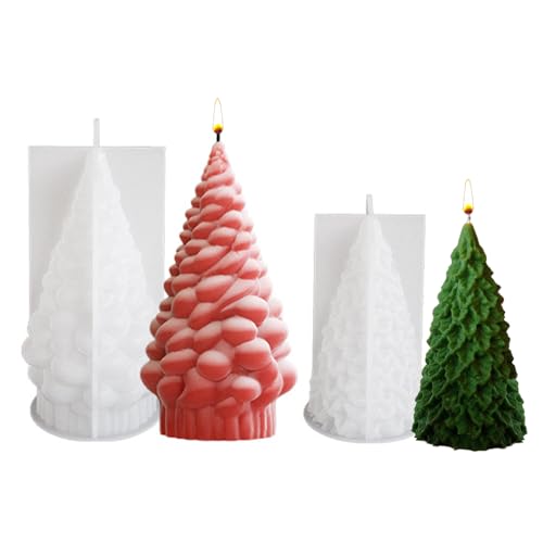 Junhui 2 Stück Weihnachtsbaum Kerzen Silikonformen, 3D Weihnachtsbaum Kerzengießformen Epoxy-Formen, DIY Silikonform Kerzen-Gießen Formen für Duftkerze, Handgefertigte Seife, Weihnachtsgeschenke von Junhui