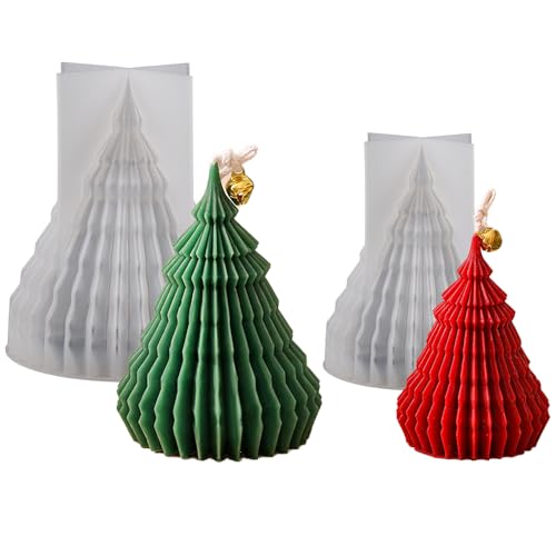 Junhui 2 Stück Weihnachtsbaum Kerzen Silikonformen, 3D Weihnachtsbaum Kerzengießformen Epoxy-Formen, DIY Silikonform Kerzen-Gießen Formen für Duftkerze, Weihnachtsgeschenke, Handgefertigte Seife von Junhui