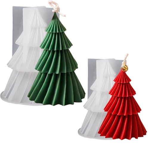 Junhui 2 Stück Weihnachtsbaum Kerzen Silikonformen, DIY Silikonform Kerzen-Gießen Formen, 3D Weihnachtsbaum Kerzengießformen Epoxy-Formen für Duftkerze, Weihnachtsgeschenke, Handgefertigte Seife von Junhui