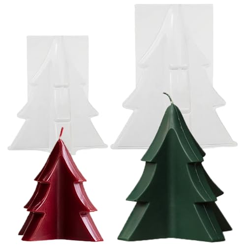 Junhui 2 Stück Weihnachtsbaum Silikonformen, 3D Weihnachtsbaum Kerzengießformen Epoxy-Formen, DIY Silikonform Kerzen-Gießen Formen für Duftkerze, Handgefertigte Seife, Weihnachtsgeschenke von Junhui