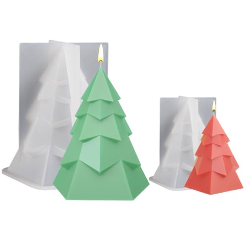 Junhui 2 Stück Weihnachtsbaum Silikonformen, 3D Weihnachtsbaum Kerzengießformen Epoxy-Formen, DIY Silikonform Kerzen-Gießen Formen für Duftkerze, Weihnachtsgeschenke, Handgefertigte Seife von Junhui