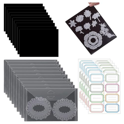 Junterone 10PCS Gummimagnetplatten-Set Kit 0,5mm Dicke mit 10PCS Clear Stamp die Aufbewahrungstasche Schablone Organizer für Kartenherstellung, Einfach zu Bedienen, Strapazierfähig von Junterone