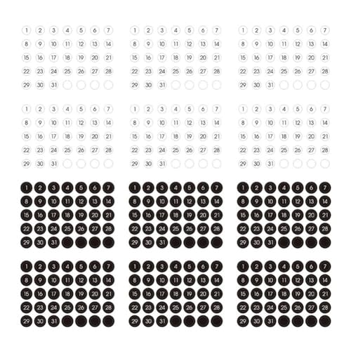 Junterone Briefpapier-Umschlag-Versiegelungsetiketten, Buntes Rundes Zahlen-Datumsaufkleber-Set (12 Stück) D von Junterone