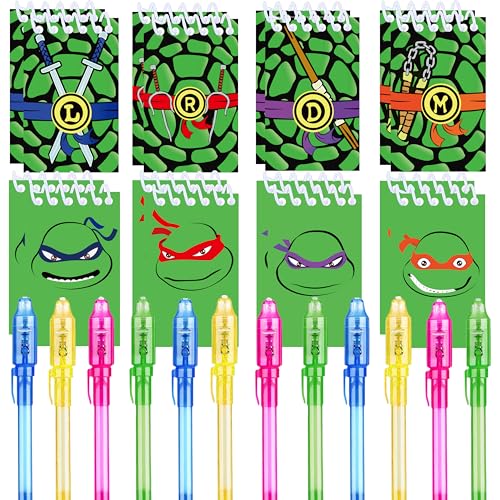 Junyaoii12 UV Pens and 12 Notebooks, Children's Birthday Boy & Girl Party Bags, Children's Birthday Party favors, Advent Calendar & Small Gift Children turtle Birthday Decoration von Junyaoii