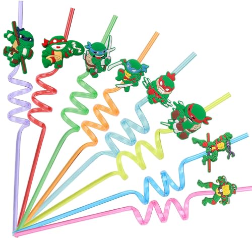 16 Ninja Schildkröte Strohhalme, Neuheit Ninja Schildkröte Strohhalme, wiederverwendbare Strohhalme, lockige Strohhalme, für Geburtstagsdekorationen und andere Party-Artikel von Junyaoii