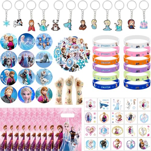 Junyaoii 116 Pieces Children's Birthday Gift Set ,Silicone Bracelets, Frozen Badge , Frozen Stickers, Frozen Children's Temporary Waterproof Tattoos,Frozen Key Ring,Frozen Gift Bag von Junyaoii