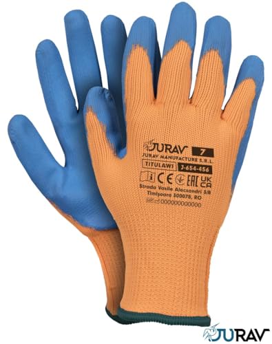 Jurav Arbeitshandschuhe aus Latex-Schaum, 12 Paar, Orange, Größen 8-10, Polyester-Strick Latex Foam (8) von Jurav