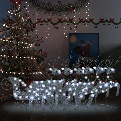 Juroupi Rentier und Schlitten Weihnachtsdekoration 140 LEDs für den Außenbereich, Silber, Rentiere und Schlitten, Weihnachtsdekoration, Outdoor-Weihnachtsdekoration für den Garten - 3100431 von Juroupi