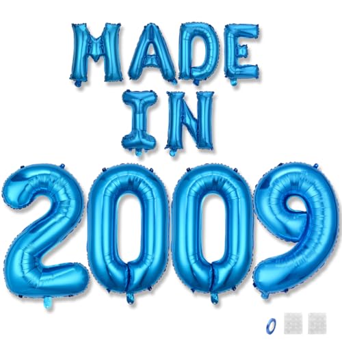 Jurxy Geburtstag Deko Frauen Mann 16 Jahr Geburtstagdeko Ballons MADE IN 2009 Luftballons Blau Folienballons Luftballons Happy Birthday Banner von Jurxy