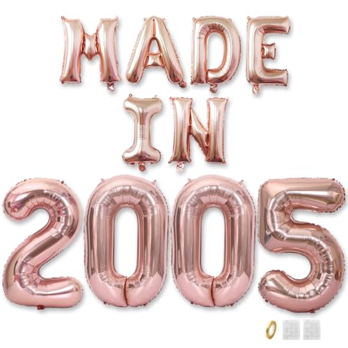 Jurxy Geburtstag Deko Frauen Mann 20 Jahr Geburtstagdeko Ballons MADE IN 2005 Luftballons Roségold Folienballons Luftballons Happy Birthday Banner von Jurxy