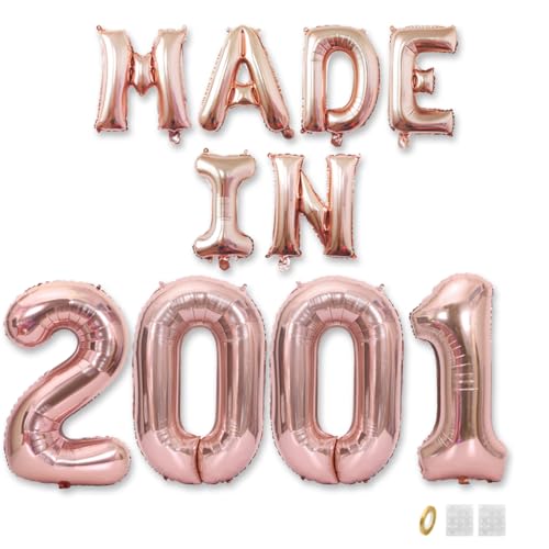 Jurxy Geburtstag Deko Frauen Mann 24 Jahr Geburtstagdeko Ballons MADE IN 2001 Luftballons Roségold Folienballons Luftballons Happy Birthday Banner von Jurxy