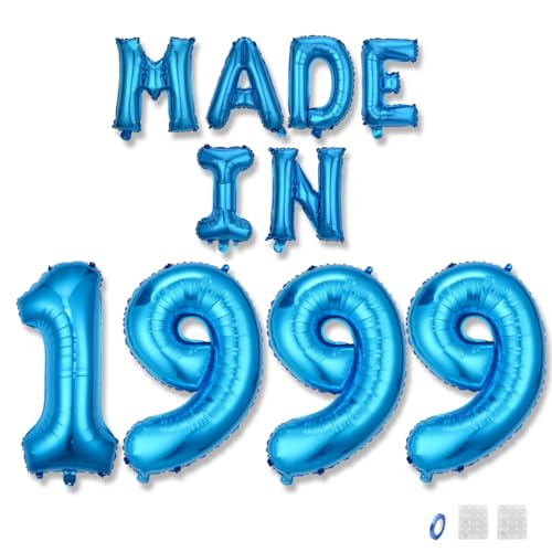 Jurxy Geburtstag Deko Frauen Mann 26 Jahr Geburtstagdeko Ballons MADE IN 1999 Luftballons Blau Folienballons Luftballons Happy Birthday Banner von Jurxy