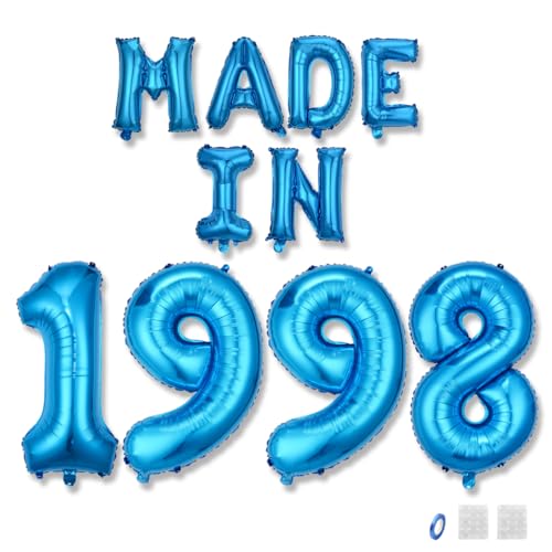 Jurxy Geburtstag Deko Frauen Mann 27 Jahr Geburtstagdeko Ballons MADE IN 1998 Luftballons Blau Folienballons Luftballons Happy Birthday Banner von Jurxy