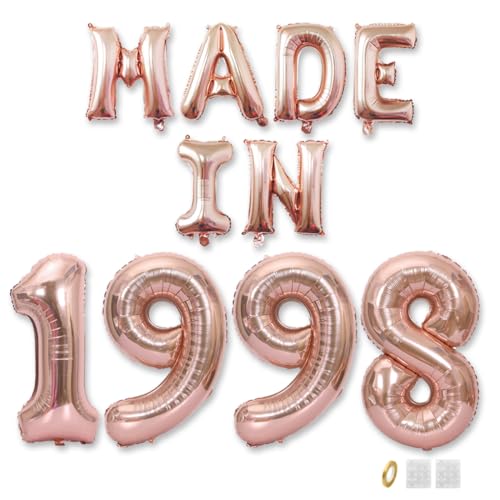 Jurxy Geburtstag Deko Frauen Mann 27 Jahr Geburtstagdeko Ballons MADE IN 1998 Luftballons Roségold Folienballons Luftballons Happy Birthday Banner von Jurxy