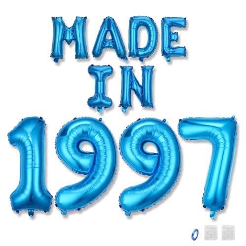 Jurxy Geburtstag Deko Frauen Mann 28 Jahr Geburtstagdeko Ballons MADE IN 1997 Luftballons Blau Folienballons Luftballons Happy Birthday Banner von Jurxy