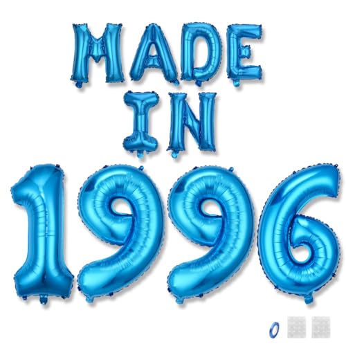 Jurxy Geburtstag Deko Frauen Mann 29 Jahr Geburtstagdeko Ballons MADE IN 1996 Luftballons Blau Folienballons Luftballons Happy Birthday Banner von Jurxy