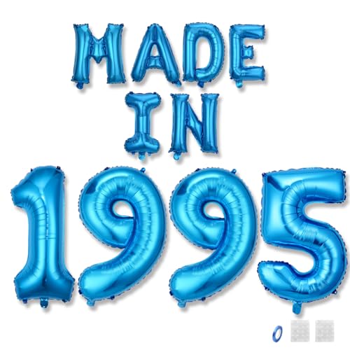 Jurxy Geburtstag Deko Frauen Mann 30 Jahr Geburtstagdeko Ballons MADE IN 1995 Luftballons Blau Folienballons Luftballons Happy Birthday Banner von Jurxy