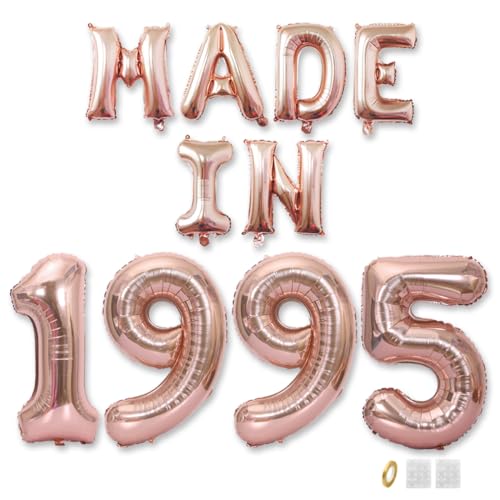 Jurxy Geburtstag Deko Frauen Mann 30 Jahr Geburtstagdeko Ballons MADE IN 1995 Luftballons Roségold Folienballons Luftballons Happy Birthday Banner von Jurxy