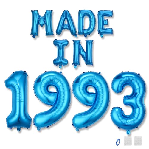 Jurxy Geburtstag Deko Frauen Mann 32 Jahr Geburtstagdeko Ballons MADE IN 1993 Luftballons Blau Folienballons Luftballons Happy Birthday Banner von Jurxy