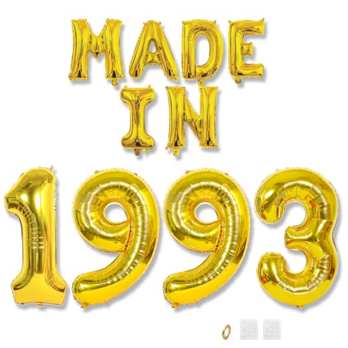 Jurxy Geburtstag Deko Frauen Mann 32 Jahr Geburtstagdeko Ballons MADE IN 1993 Luftballons Gold Folienballons Luftballons Happy Birthday Banner von Jurxy