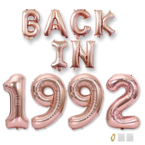 Jurxy Geburtstag Deko Frauen Mann 33 Jahr Geburtstagdeko Ballons BACK IN 1992 Luftballons Rosegold Folienballons Luftballons Happy Birthday Banner von Jurxy