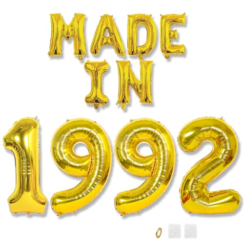 Jurxy Geburtstag Deko Frauen Mann 33 Jahr Geburtstagdeko Ballons MADE IN 1992 Luftballons Gold Folienballons Luftballons Happy Birthday Banner von Jurxy